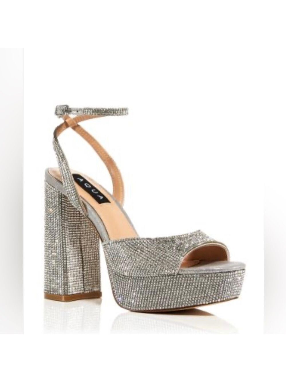 Aqua Lesly Ankle Strap Silver Rhinestone Platform High Heel Sandals - NWT